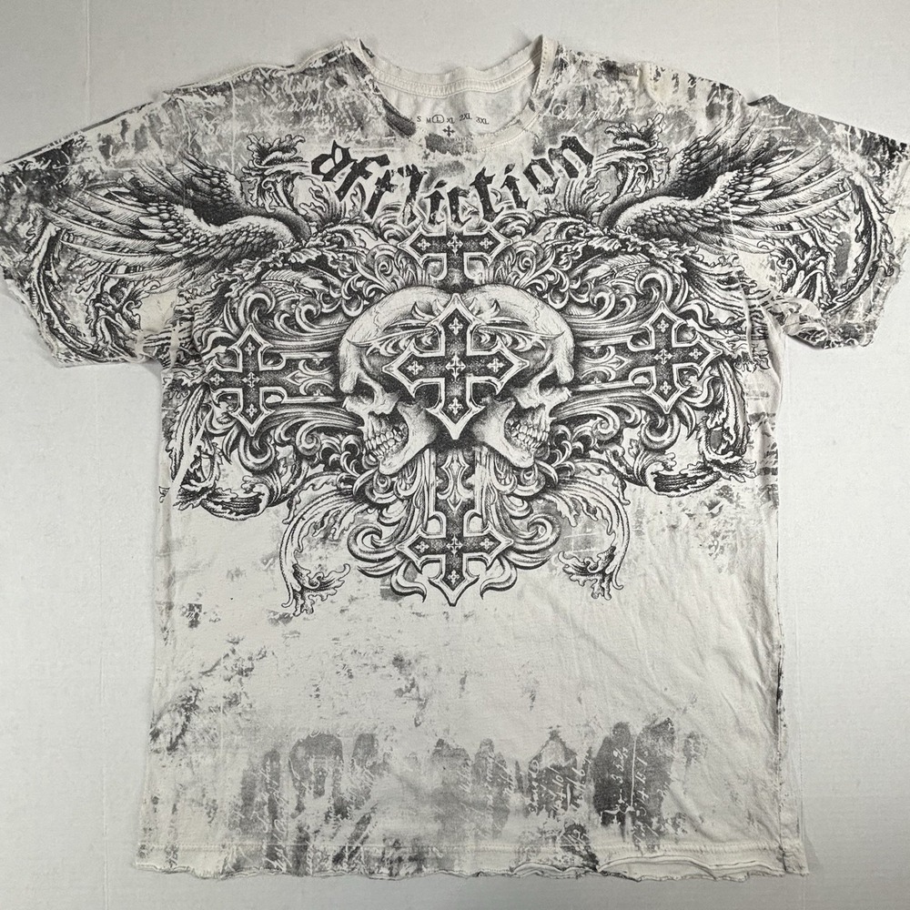 Affliction Fleur Cyber Y2K Wings Shirt Large Grunge Mallgoth MMA‎ Fedor Barnett - Picture 2 of 7